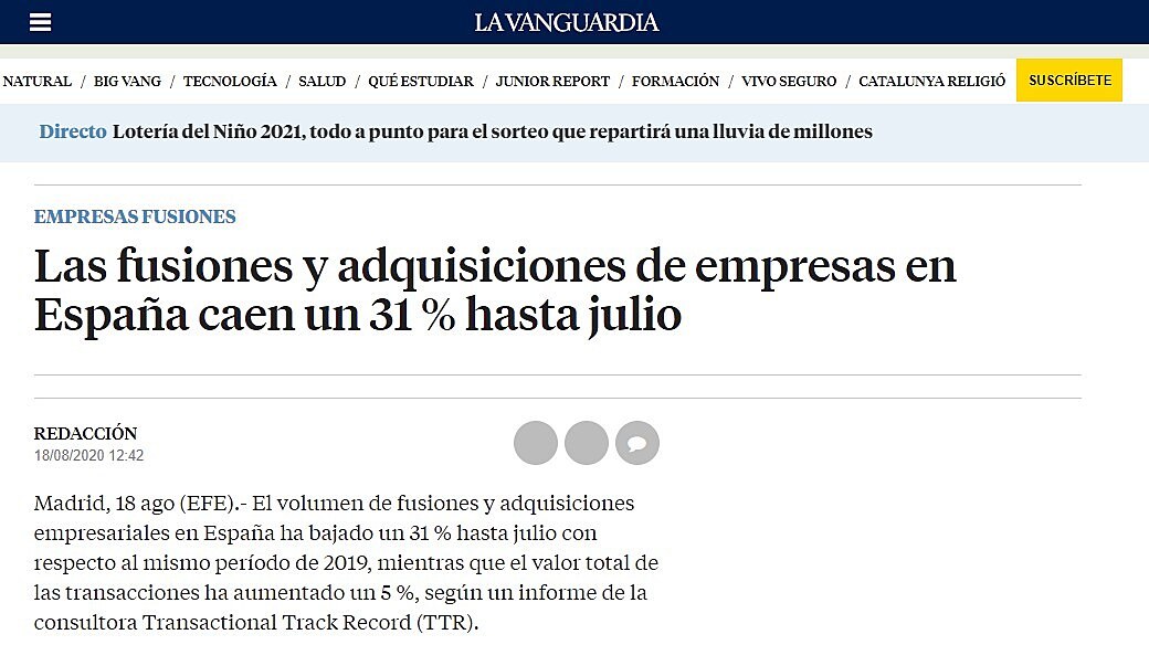 Las fusiones y adquisiciones de empresas en Espaa caen un 31 % hasta julio